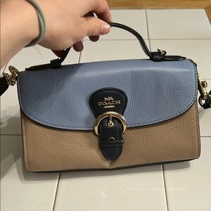 Coach Blue and Tan Leather Handbag